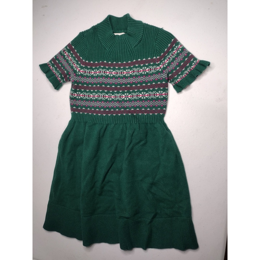 Free Assembly Kids Girls Green Fair Isle Knit Sweater Dress‎ Size 7/8
